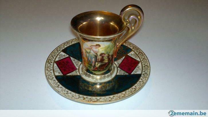 Tasse en porcelaine vert et or de Vienne du 18ième siècle, Antiek en Kunst, Antiek | Keramiek en Aardewerk