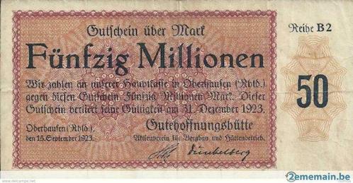 50 miljoen mark Oberhausen 15 september 1923 btw, Postzegels en Munten, Munten | Europa | Euromunten, Losse munt, Overige waardes