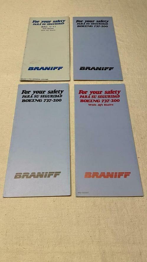 Vier Braniff safety cards * MINT *, Collections, Aviation, Neuf, Autres types, Enlèvement ou Envoi