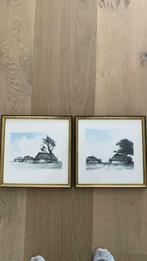 Twee aquarellen met Kempische boerderijtjes, Huis en Inrichting, Minder dan 50 cm, Overige typen, Minder dan 50 cm, Gebruikt