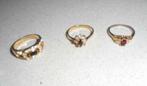 3 bagues or / pierre / strass, Enlèvement ou Envoi, Autres couleurs, Avec strass, Or