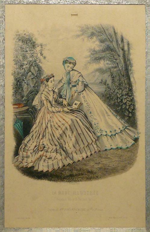 Prachtige oude prent "La Mode Illustrée" (1866) 2, Antiek en Kunst, Kunst | Overige Kunst, Ophalen of Verzenden