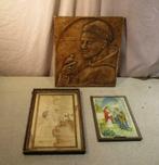 2 Antieke Religieuze Prenten en 1 Religieus  Kunstwerk, Antiek en Kunst, Ophalen of Verzenden