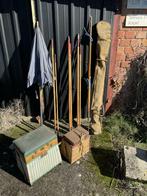 Vintage bamboo hengels en zitkist