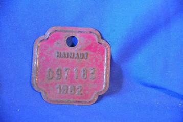 §  ancienne plaque de velo hainaut 1982, Enlèvement ou Envoi, Utilisé