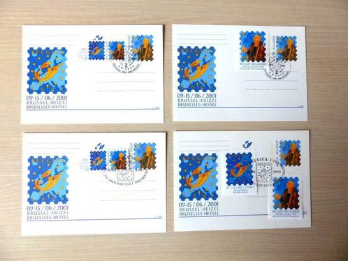 4 cartes postales Belgica 2001 avec cachets et/ou timbre, Timbres & Monnaies, Timbres | Europe | Belgique, Enlèvement ou Envoi
