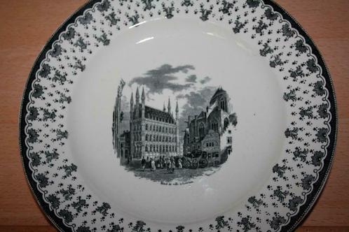Zeldzaam zwart sierbord  “Hotel de Ville à  à Louvain”, Antiek en Kunst, Antiek | Wandborden en Tegels, Ophalen of Verzenden