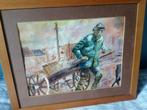 Schilderij Man met kar., Antiek en Kunst, Kunst | Schilderijen | Klassiek, Ophalen of Verzenden