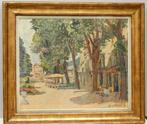 Schilderij :zicht op dorpplaats  1936 /  Leroux Henri, Antiek en Kunst, Ophalen