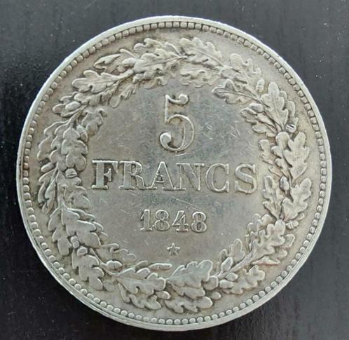 Belgium 1848 - 5 Fr Zilver - Leopold I - Morin 14 - Pr, Postzegels en Munten, Munten | België, Losse munt, Zilver, Zilver, Verzenden