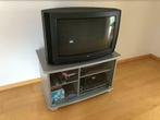 TV meubel op wielen, hout met glazen deuren, zilverkleurig, Ophalen, Glas, 50 tot 100 cm, Zo goed als nieuw