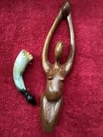 sculptuur en trompethoorn, Antiek en Kunst, Antiek | Brons en Koper