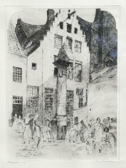 Henri Geertsen - Belle eau-forte - Place St Nicolas - Anvers, Antiquités & Art, Art | Eaux-fortes & Gravures, Enlèvement