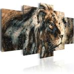 Canvas schilderij 5 luik Lion King Leeuw 240 x 112 cm, Peinture, 75 cm ou plus, Envoi, 125 cm ou plus