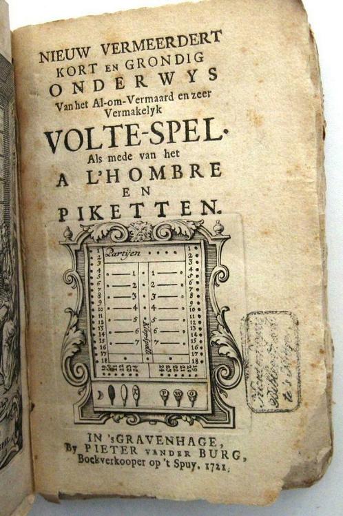 Vermakelyk Volte-spel 1721 & l'hombre & Espadille forcé etc., Antiquités & Art, Antiquités | Livres & Manuscrits, Enlèvement ou Envoi