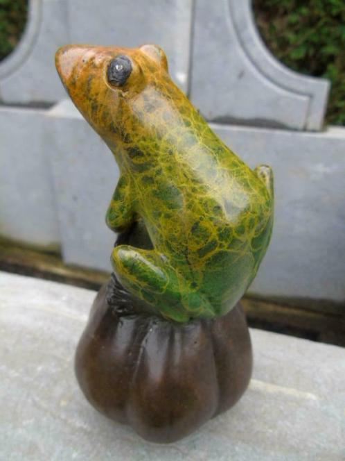 statue d une grenouille patiné sur un potiron en bronze ., Antiek en Kunst, Curiosa en Brocante, Ophalen of Verzenden