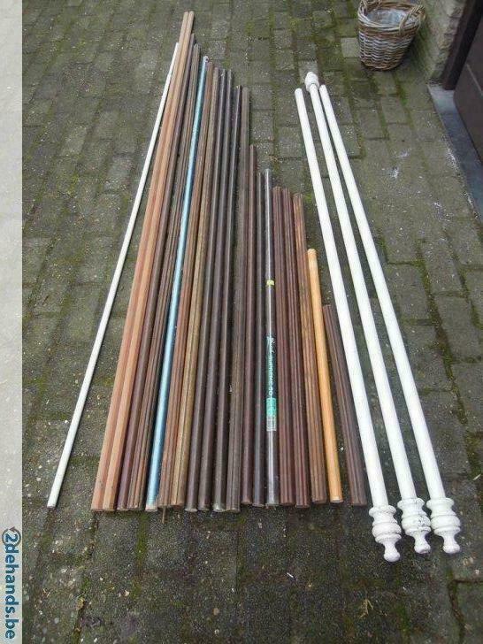 gordijn stokken houten gordijnstokken gordijnroede, Huis en Inrichting, Stoffering | Gordijnen en Lamellen, Gebruikt, Wit, Blauw