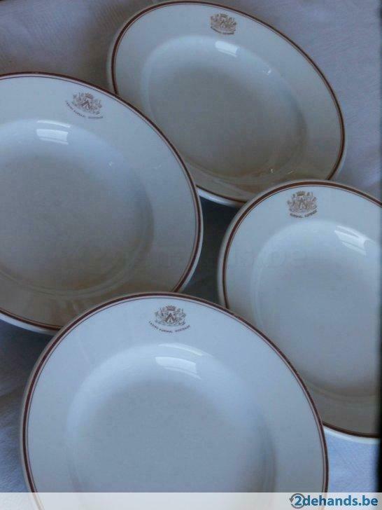 4 Vintage Soepborden-Casino-Kursaal-Oostende, Verzamelen, Porselein, Kristal en Bestek, Gebruikt, Ophalen of Verzenden