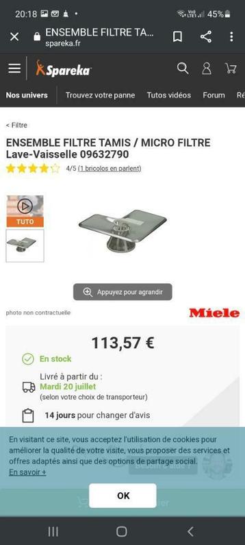 Miele G118 roestvrijstalen gaasfilter of vergelijkbaar beschikbaar voor biedingen