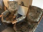 2 vintage zetels groene bloemenprint, Ophalen, Hout, Gebruikt, Minder dan 75 cm
