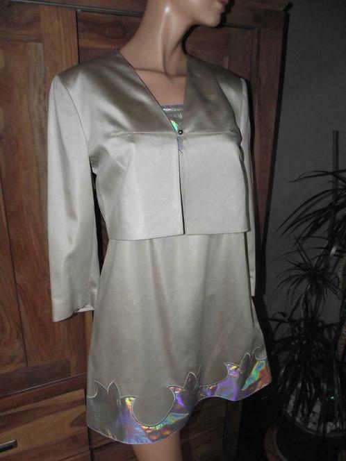 Ensemble robe chasuble   boléro vintage Rifat Özbek 40, Kleding | Dames, Jurken, Gedragen, Maat 38/40 (M), Beige, Boven de knie
