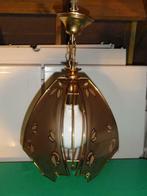 Mooie luster met 'gouden' randjes en bruin getint glas, Huis en Inrichting, Lampen | Kroonluchters, Ophalen of Verzenden, Gebruikt