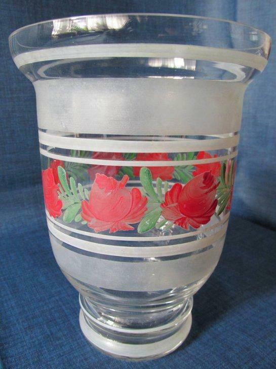 Booms glas, kleine vaas met handgeschilderde bloemen, Antiek en Kunst, Antiek | Glaswerk en Kristal, Ophalen of Verzenden