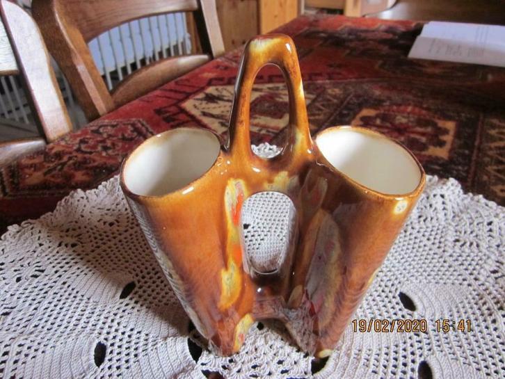 Double Vase retro pour 2 bouquets - vintage - orange/brun, Antiek en Kunst, Antiek | Vazen, Ophalen of Verzenden