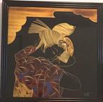 Peinture églomisé représentant  Geisha 90cm X 90cm.  Encadré, Antiquités & Art, Art | Dessins & Photographie, Enlèvement