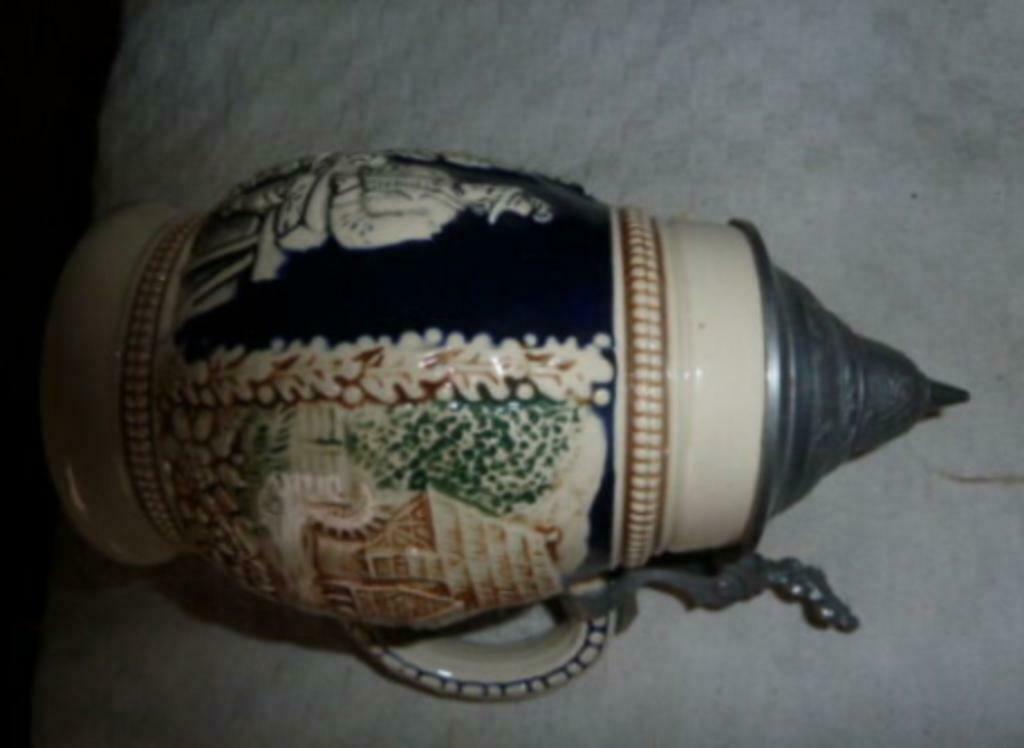 #G bier pul " mooie decoratieve stenen bierpul mét deksel ", Collections, Verres & Petits Verres, Neuf, Verre à bière, Enlèvement ou Envoi