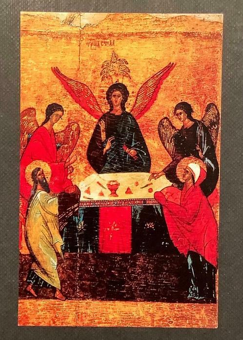 Icoonprentje La Trinita - DE DRIE-EENHEID- 15e eeuw NovgoroD, Verzamelen, Bidprentjes en Rouwkaarten, Bidprentje, Verzenden