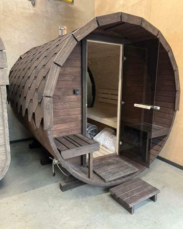 sauna-barrel 2.5m met panoramisch raam en houtkachel 