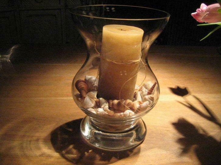 Superbe photophore avec coquillages et bougie, Huis en Inrichting, Woonaccessoires | Kandelaars en Kaarsen, Nieuw, Kaars, Minder dan 25 cm