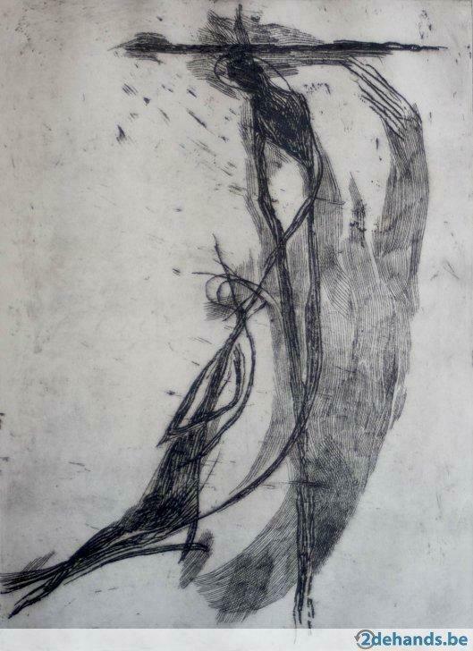 ets Anto Diez (1914-1992) 'De laatste stap', Antiek en Kunst, Kunst | Etsen en Gravures, Ophalen of Verzenden
