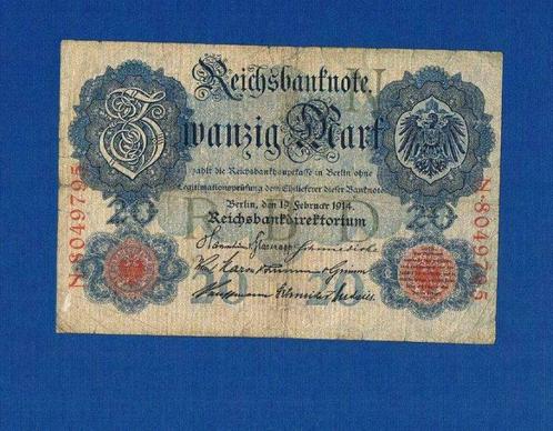 Biljet 20 Reichsbanknote - 19 februari 1914, Timbres & Monnaies, Monnaies | Europe | Monnaies euro, Enlèvement ou Envoi