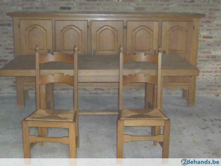 Massieve eiken eetkamer, grote kast, tafel en 6 stoelen, Huis en Inrichting, Kasten | Overige, Gebruikt, Ophalen