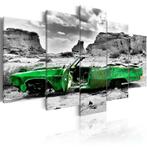 22 Groen Oldtimer Cabrio 5 Luik Canvas Schilderij 200x100cm, Ophalen of Verzenden