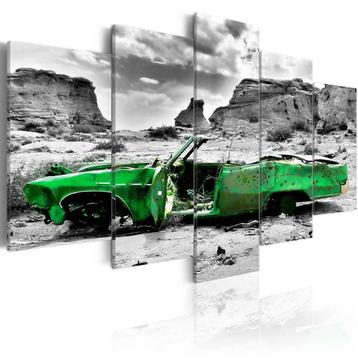 22 Groen Oldtimer Cabrio 5 Luik Canvas Schilderij 200x100cm, Enlèvement ou Envoi