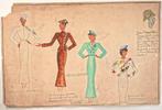 A198 Marcel Escoffier 4 kostuumontwerpen uniformen v vrouwen, Antiquités & Art, Enlèvement ou Envoi