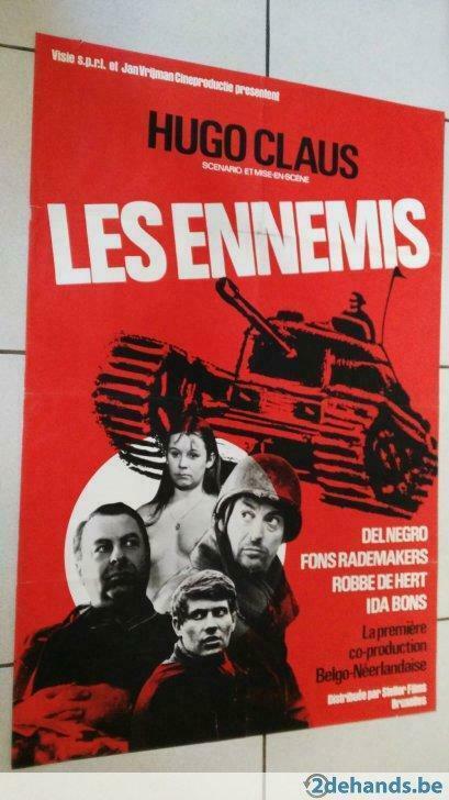 affiche cinéma Les ennemis, Hugo Claus de 1967 / 80 cm x 120, Collections, Posters & Affiches, Utilisé, Cinéma et TV, Enlèvement ou Envoi
