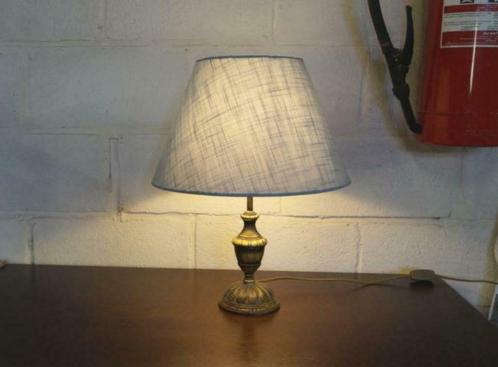 antieke koperen staande lamp + nieuwe kap H 48cm, Huis en Inrichting, Lampen | Tafellampen, Gebruikt, Minder dan 50 cm, Ophalen