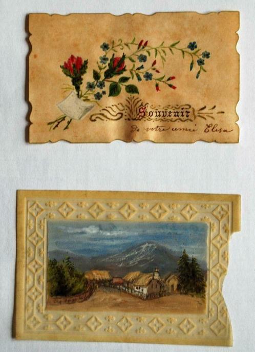 zeer oude originele handgeschilderde kleine kaartjes, Verzamelen, Foto's en Prenten, Gebruikt, Prent, Overige onderwerpen, Voor 1940