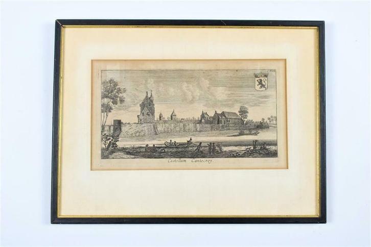 ancienne gravure 'Castellum Cantecroy' à Mortsel, 1730, Antiquités & Art, Curiosités & Brocante, Enlèvement ou Envoi