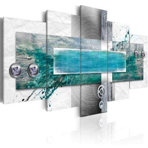 7 Abstract Blauw Grijs 5 Luik Canvas Schilderij 200x100cm, Antiek en Kunst, Kunst | Schilderijen | Modern, Ophalen of Verzenden