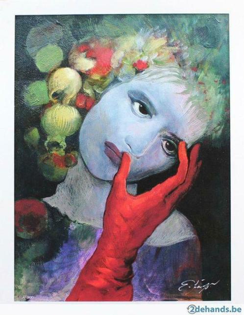 Ernst Fuchs, Maedchen mit rotem Handschuh, Antiquités & Art, Art | Lithographies & Sérigraphies
