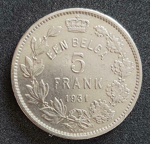 Belgium 1931 - 5 Fr/1 Belga Ni VL/Albert I - Mor. 385b/FDC, Timbres & Monnaies, Monnaies | Belgique, Monnaie en vrac, Envoi