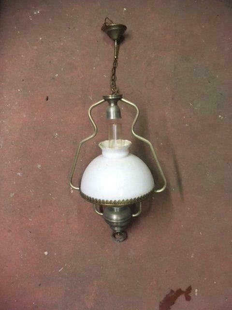 lustre en étain et opaline, Huis en Inrichting, Lampen | Hanglampen, Gebruikt, Minder dan 50 cm, Ophalen