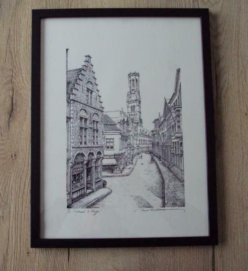 Litho van Daniël Winkelmans "Wolstraat te Brugge), Antiek en Kunst, Kunst | Litho's en Zeefdrukken, Ophalen of Verzenden