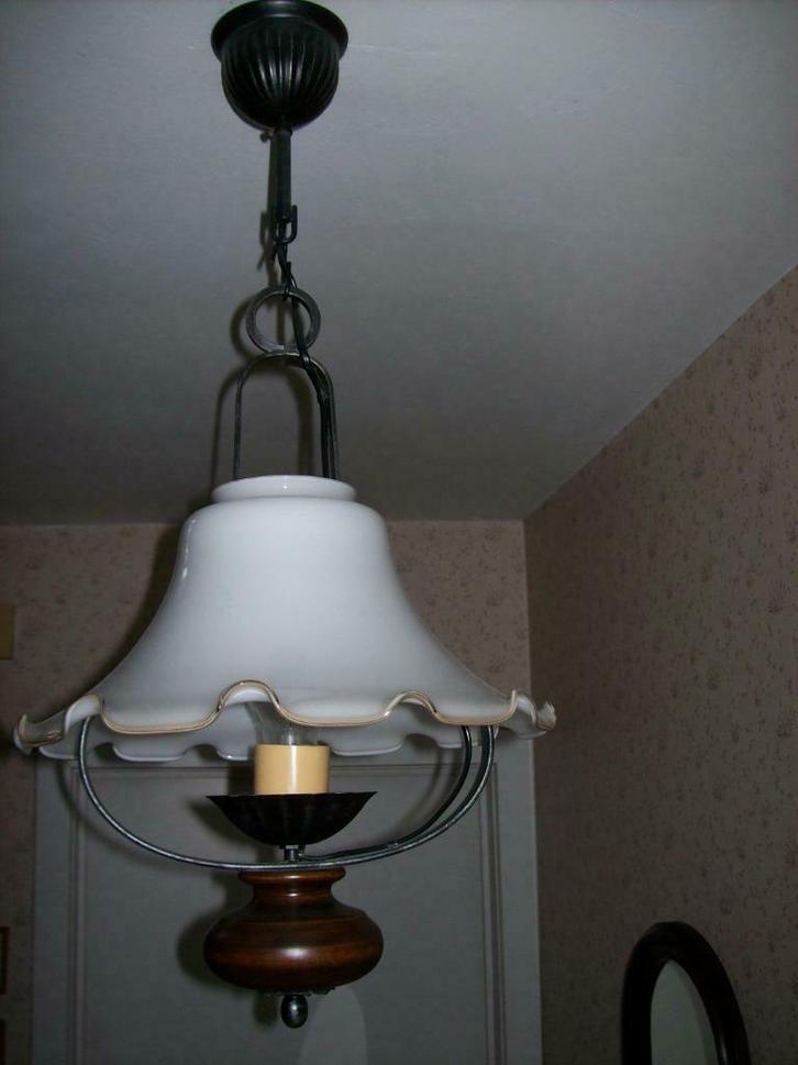 2 landelijke hanglampen, Huis en Inrichting, Lampen | Hanglampen, Gebruikt, Hout, Ophalen of Verzenden