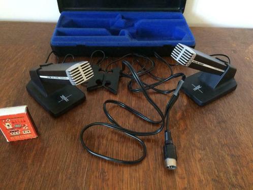 2 Philips N8403 interview tafel microfoons jaren 70 in box, Muziek en Instrumenten, Microfoons, Gebruikt, Studiomicrofoon, Ophalen of Verzenden